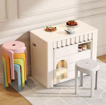 Yusenyi folding dining table retractable cream style home small apartment dining table invisible storage sideboard integrated dining table cream white 1.7m dining table + sideboard 90cm wide