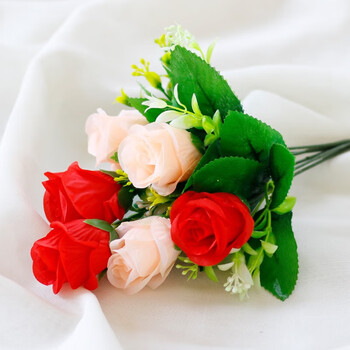 Sanmu jianshe artificial flowers fake flowers dining table bedroom living room decorations flower wine cabinet creative ornaments crafts plastic flowers peach rose wine red