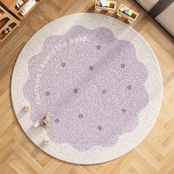 Yusenyi new round children's room carpet cute imitation cashmere winter bedroom bedside blanket home non-slip and stain-resistant floor mat sweet round biscuit purple imitation cashmere 200 pieces 200x200cm