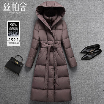 Sibaishe 90 velvet mid-length down jacket for women 2025 winter new style lace-up waist hooded loose jacket