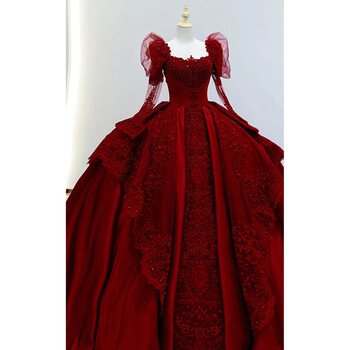 Red wedding dress 2025 new style wedding bride, small heavy industry, retro texture, high-definition main yarn, floor-length style (free three-piece set) s