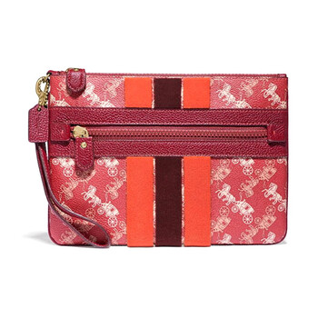 Coach wristlet 24 classic carriage stripe front zipper, cowhide and artificial leather, wrist bag, coin purse, basic outfit (bag + dust bag)