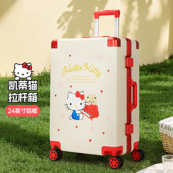 Mesuca x hello kitty luggage women's printed 24-inch trolley case aluminum frame suitcase large capacity leather suitcase