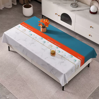 Yusenyi hot stamping coffee table tablecloth, no-wash waterproof, oil-proof, anti-scalding tablecloth, home living room tea table tablecloth, rectangular cover cloth, color balloon orange and blue (encrypted and thickened, anti-chili oil) 90x150cm, suitable for coffee table + collection, purchase and priority delivery