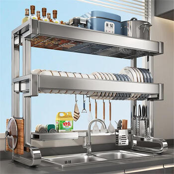 He jiagong 304 stainless steel kitchen sink rack dish storage sink multi-functional dish draining rack 90% household 304 stainless steel-luxury set double layer 86cm main