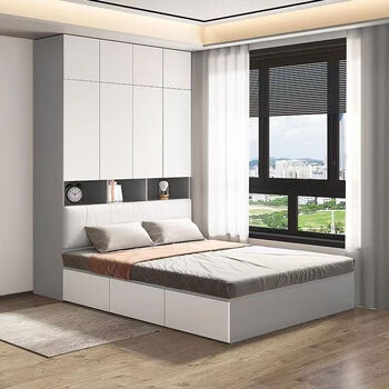 Kaooseen solid wood wardrobe bed home desk bookcase storage bed small apartment bed cabinet integrated bed custom tatami wardrobe bed bed + wardrobe + top cabinet 120*200cm