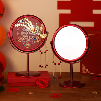 Leishton wedding mirror, a pair of bride's dowry supplies, red wedding mirror, bride's dressing mirror, wedding preparation items, youfeng laiyi wedding mirror (2 pieces)