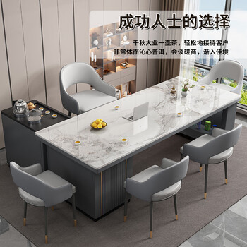 Nuyang island slate tea table and chair combination modern light luxury home office tea table with kettle integrated 2024 tea table 1.8 meters (single table + tea cart) + 5 space chairs