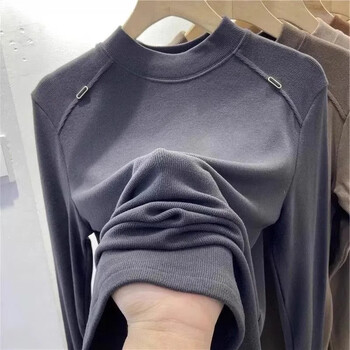 Oluodai bottoming shirt for women in autumn and winter new style with german velvet half turtleneck long-sleeved t-shirt versatile slimming warm top for women gray xl recommended 115-130 pounds