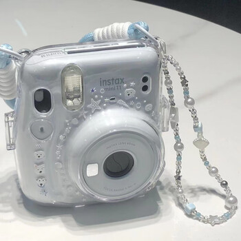 Junheya instant camera protective case transparent mini12/11/99/se/89/40/41/7+sq1 anti-fall protective case mini12 transparent case+star hanging chain+blue hand rope+puppy