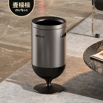 Wheat barrel (mr.bin) lidless creative wine glass trash can direct throw stainless steel living room kitchen high-leg no-bending italian style high-looking light luxury direct throw non-inductive丨 vodka titanium 15l free monthly garbage bag