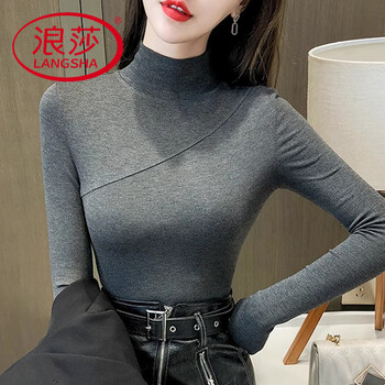 Langsha (langsha) large size thickened half turtleneck bottoming shirt for women autumn and winter 2025 new style german velvet slim fit top trendy fat mm light gray xl 120-140 catties