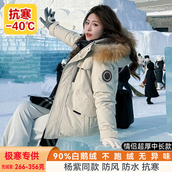 Millennium maya northeast thickened workwear goose down down jacket women's short winter new outdoor extra thick extreme cold jacket parka men women's oatmeal color real raccoon fur collar m 90 goose down filled 255g (90-110 catties recommended)