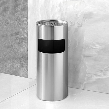Wuwu sanwu stainless steel trash can round ash bucket smoke extinguishing trash can factory hotel hotel corridor smoking room ashtray 25*61cm