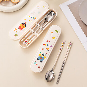 Treejack 316 stainless steel chopsticks and spoons set for children, students, office workers, portable box, chopsticks, spoons and tableware 3-piece set, younger brother style, chopsticks and spoons portable tableware set