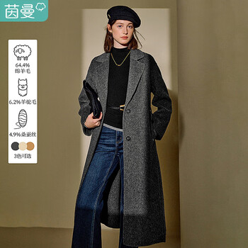 Inman alpaca mulberry silk double-sided woolen coat 2025 winter women's new long woolen coat dark gray m