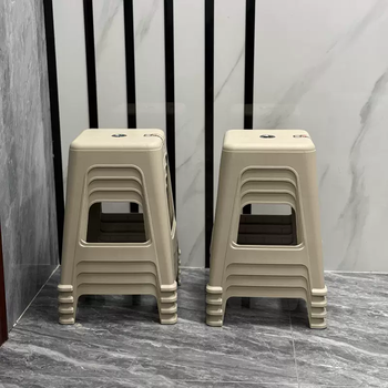 Yusenyi plastic stool home thick simple adult model highly mature plastic living room dining table bench thick chair non-slip square stool khaki color height 47cm pack of 8 weight bearing 300 jin