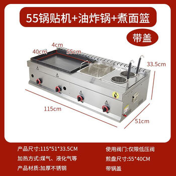 Teruiside gas-fired pot sticker machine, commercial stall, teppanyaki hand cake, pan-fried bun, deep-fried combination machine, fried dumpling and potato cake machine, 55 pot sticker machine, double pot + fried blue + noodles