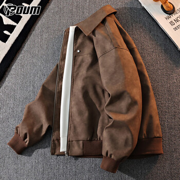 Poum american retro leather jacket men's autumn and winter casual trendy brand handsome motorcycle jacket fks739 brown xl