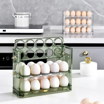 Meikejie new refrigerator egg storage box three-layer home kitchen egg rack crisper refrigerator side door flippable storage refrigerator side door egg box can hold 30 eggs pp white