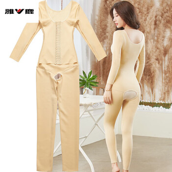 Yalu winter warm plus velvet shapewear tummy control waist corset postpartum body shaping clothing women's full body trousers open jumpsuit 1 piece skin color m suitable for 95-114 pounds