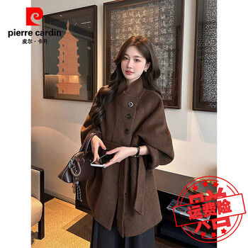 Pierre cardin korean-style double-sided cashmere coat for women 2025 autumn and winter new style petite short woolen woolen coat amber brown s 105-115 catties