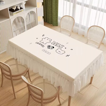 Caizhi table mat light luxury high-end mid-century style new tablecloth no-wash waterproof and oil-proof dining-feel rectangular household tablecloth st glitter bear party waterproof and oil-proof/lambskin texture tablecloth 130*80cm (corner anti-slip/all sides sagging 25c