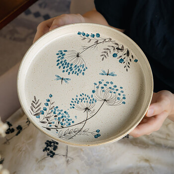 Youcci medieval style 8-inch round plate characteristic ceramic breakfast plate ritual dessert plate personalized high-looking posing dinner plate (2 pcs) 8-inch straight round plate-dandelion