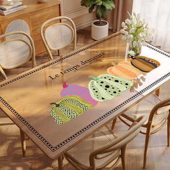 Cartoon transparent soft glass table mat, waterproof, anti-scalding, no-wash living room tablecloth, freely cuttable table mat, pumpkin mist transparent soft glass table mat - four sides right angles 90*150cm