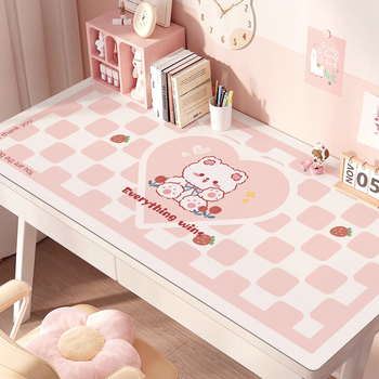 Fantasy desk pad writing desk table cloth girls study washable protective pad pink bear hello upgraded soft light eye protection 80x130cm