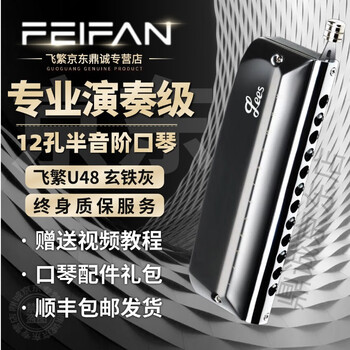 Feifan feifan chromatic harmonica metal grid 12 holes c key professional performance u48/v48 adult student beginner introduction u48 dark iron gray resin grid hole c key