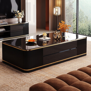 Light luxury tv cabinet and coffee table combination living room home 2025 new high-end villa living room large floor cabinet 1.4m glass surface coffee table