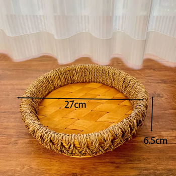 Yusenyi bread red fruit retro tray chinese storage basket living room household net basket storage high-end wooden tray rattan woven retro round straw tray 29x8 free american oil-proof paper