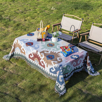 Caizhi camping tablecloth bohemian style picnic mat outdoor lawn ground mat tent equipment blanket thickened light color geometric 180*300cm