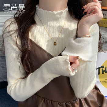 Xue qianman's bottoming shirt for women in autumn and winter, high-end half-turtle collar, high-elastic slim-fitting long-sleeved top, velvet lace sweater for women