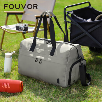 Fouvor firefox large-capacity travel bag, business luggage bag, oxford cloth independent shoe compartment, fitness bag, outdoor sports handbag, beige (independent shoe compartment)