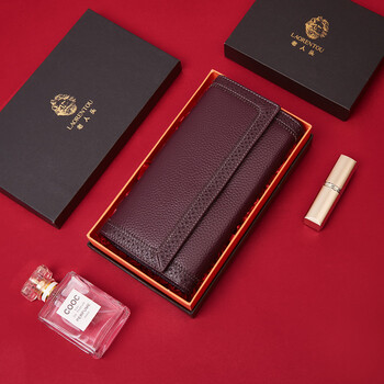 Old lady's first-layer cowhide wallet, large capacity, long coin card holder, wallet holder, clutch bag, light luxury birthday gift