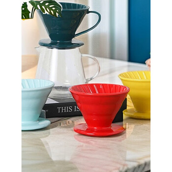 Timemore quality coffee filter cup ceramic v60 filter cup coffee filter paper filter household drip conical funnel small red + small filter paper