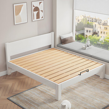 He jiagong all solid wood low bedside solid wood bed b&b hotel customized any size low bedside thin bedside tatami bed frame single bed white all solid wood with 2cm silent bed board installation included frame structure x 1000mm*1900mm