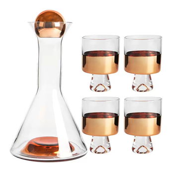 Yusenyi modern crystal glass cold kettle water cup smoky gray wine cup water bottle red wine decanter luxury pot wineware light rose gold 1 pot 4 cups free glass ball lid 1ml