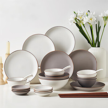 Yijia (ijarl) tableware and dishes set, ceramic bowl set, nordic plate, bowl and spoon set, microwaveable, luojia 32-piece set
