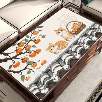 Fantasy printed coffee table mat dining table mat anti-fouling and stain-resistant tablecloth pa214 orange cat blessing 80x160cm