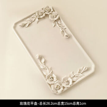 Full-bow pastry plate, light luxury style, hand-kneaded camellia embossed disc, home restaurant desktop, high-looking dessert plate, rose flat plate