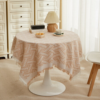 Caizhi dining table mat light luxury high-end round white coffee table mat small square tablecloth style bedside table cover cloth round table cotton and linen book khaki white light luxury model showing warmth 180*180cm thickened