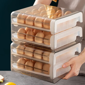 Home story refrigerator egg storage box japanese food grade egg carton double layer drawer fresh storage box egg carton rack 2 pack double layer 32 compartments
