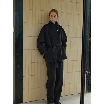 Chalamon alone at the beach at night kim min-hee double-sided wool coat women's winter short woolen coat deep winter gray s