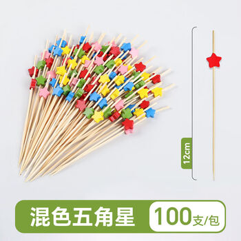 Fantasy picks, fixed inserts, sandwich quality fruit picks, decorative small fork picks, mixed color five-pointed star picks, 100 pieces