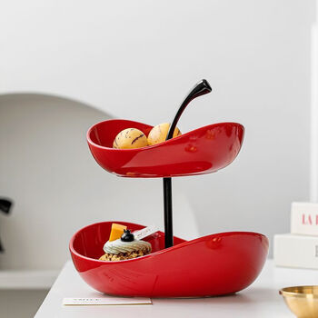 Shi jin fruit plate new year's eve red candy plate living room home high-end exquisite dried fruit plate new chinese style cherry fruit plate double layer/red