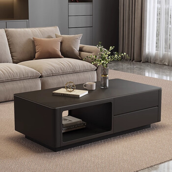 Orange italian style light luxury square slate tea table for home use in the living room with large capacity storage minimalist solid wood tea table light luxury and high-end sense