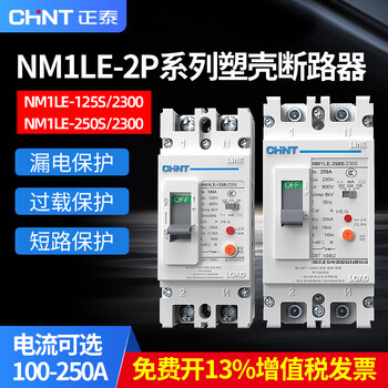 Single-phase plastic case leakage switch nm1le-2300 high power 2p leakage protection 100a160a250a 125a 2p